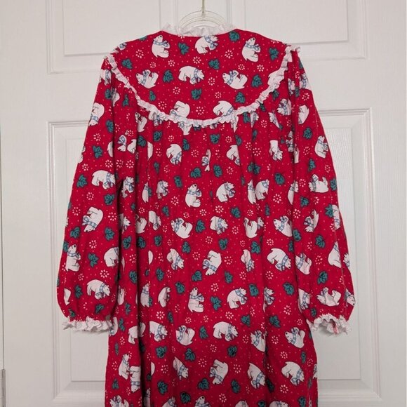 Lanz of Salzburg Flannel Polar Bear Nightgown Womens Size Small Red Oversized - Picture 6 of 7